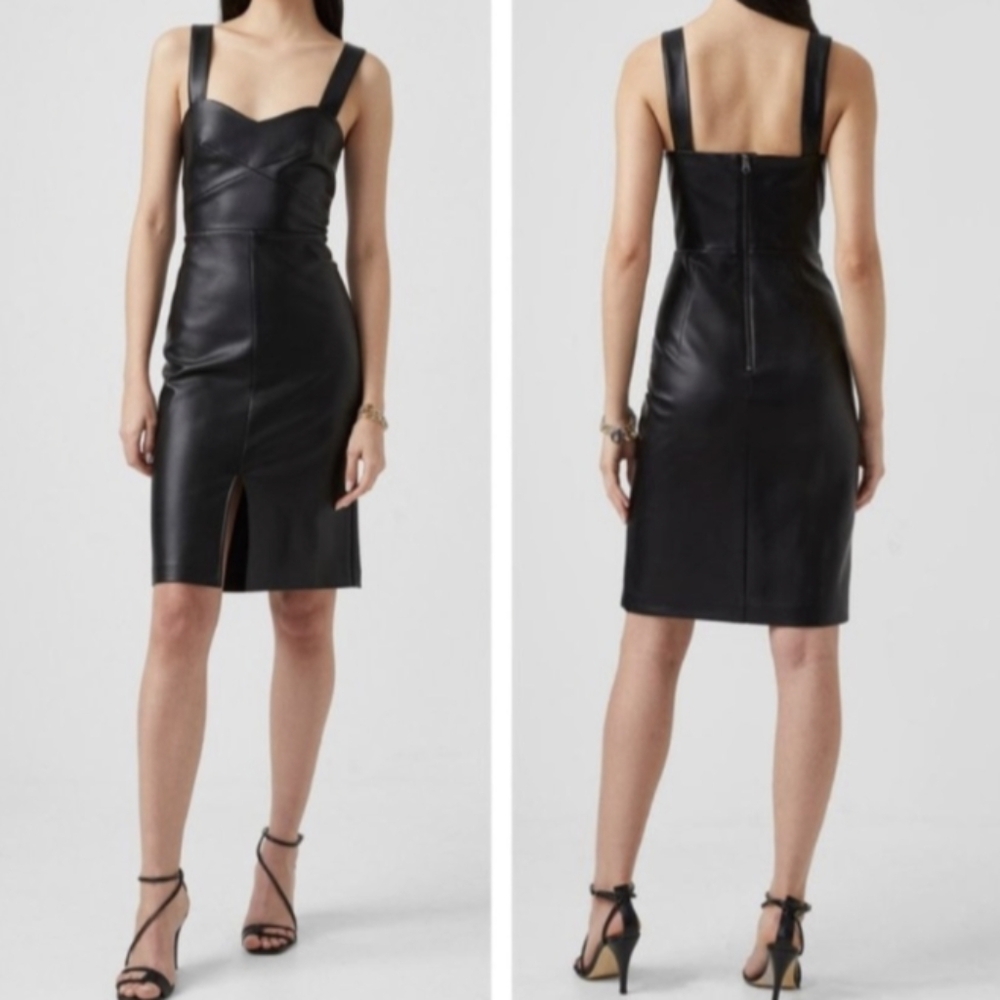 FRENCH CONNECTION CROLENDA WOMENS FAUX LEATHER SLEEVELESS SHEATH DRESS